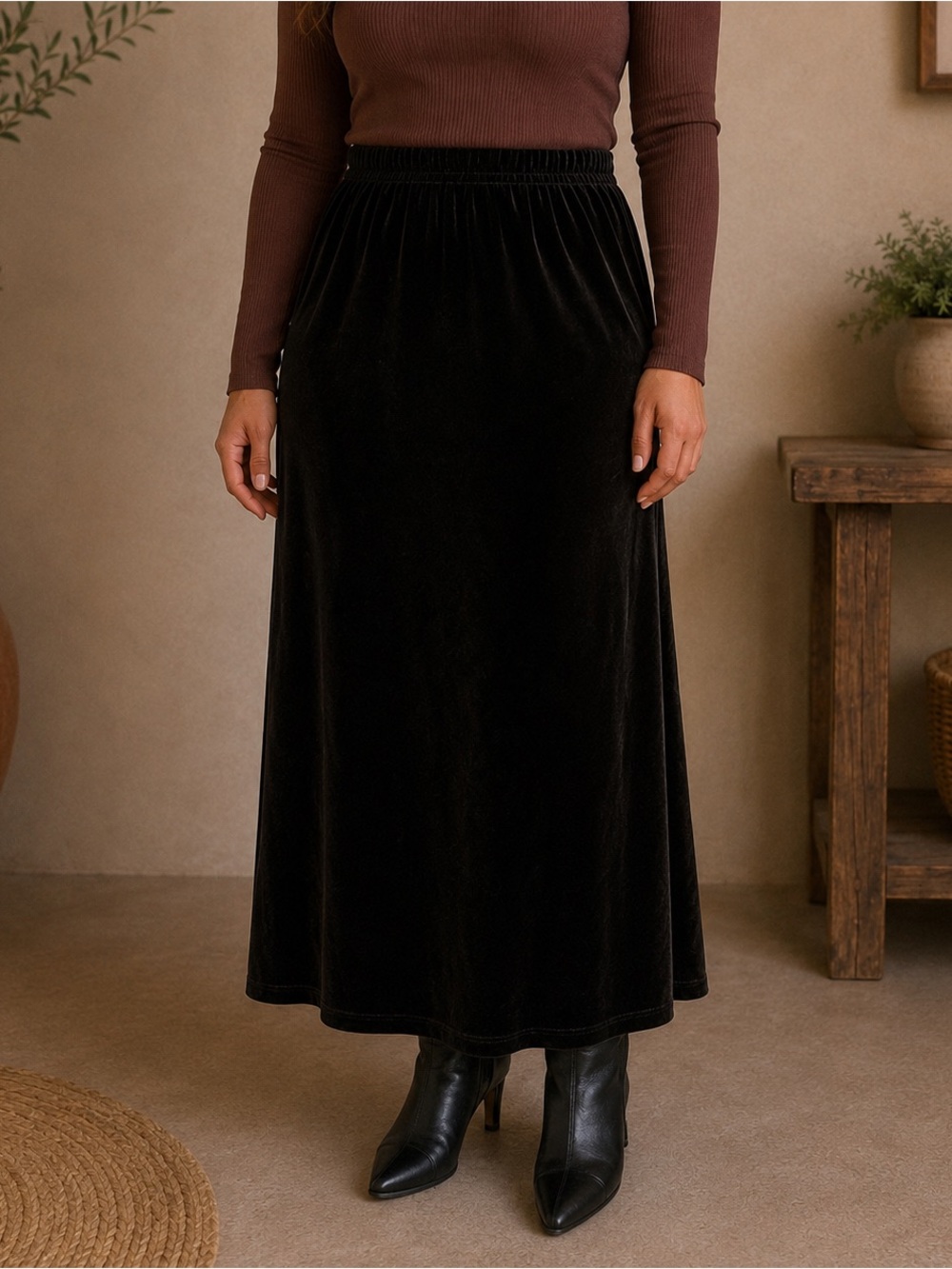 Y2K black velvet witchy whimsigoth Notations Maxi Skirt Sz PL